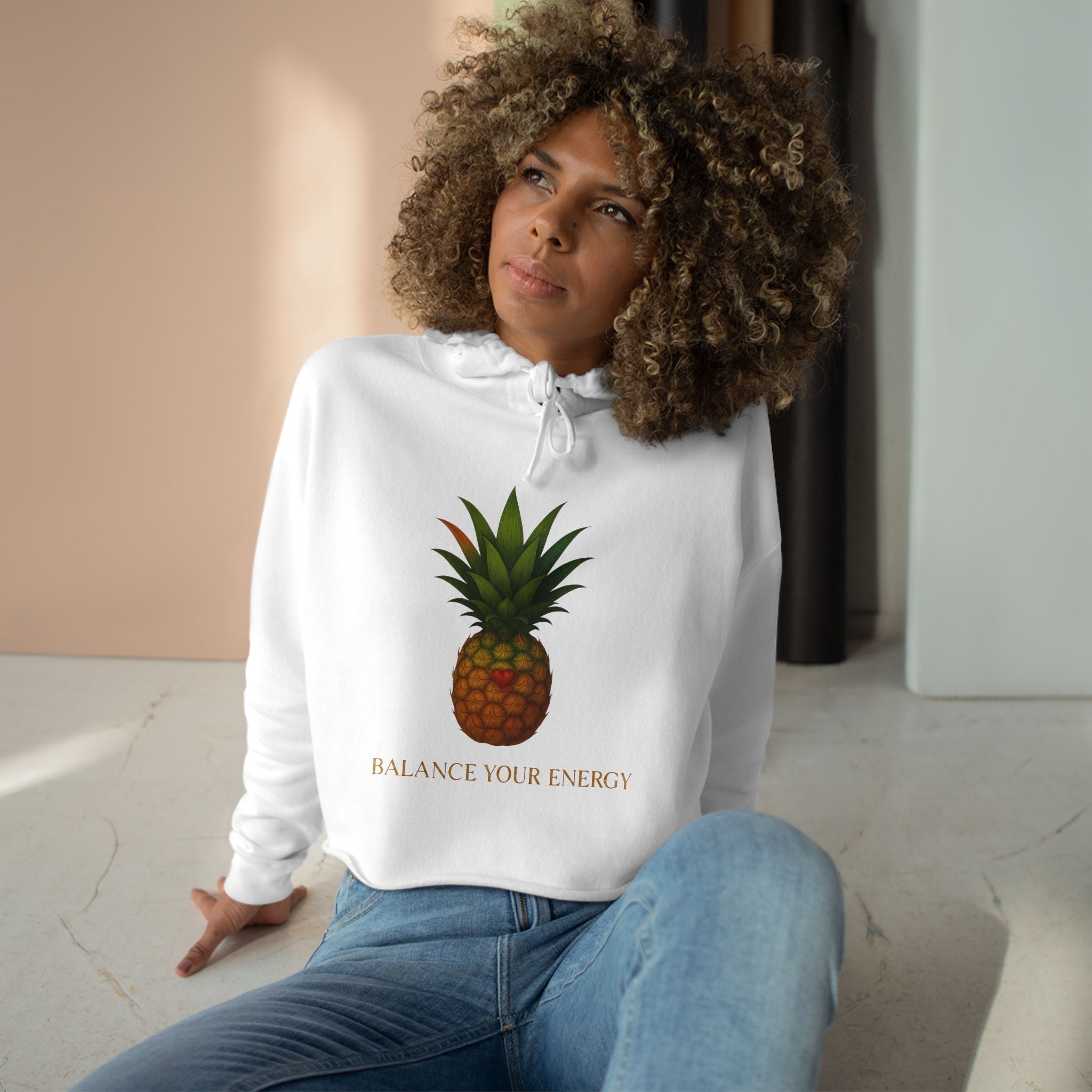 Pineapple "Balance Your Energy" Crop Hoodie | Tropical Fruit Graphic